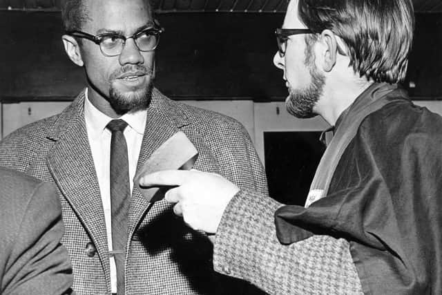 Malcolm X speaking at the University of Sheffield in December 1964