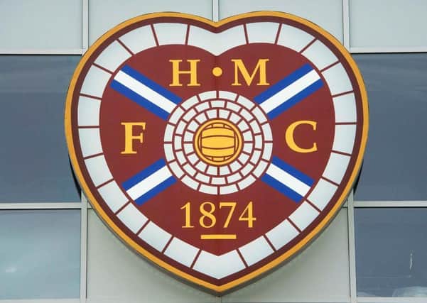 A general view of the Hearts crest at Tynecastle