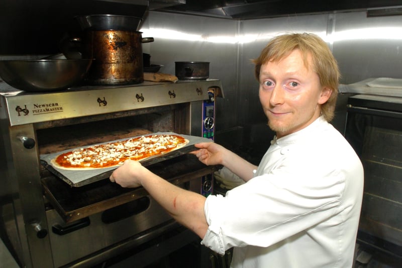 Pictured at Nonna's restaurant, Ecclesall Road, Sheffield, where baker Marco Zerboni is seen in the bakery with one of his Pizza's ready for the oven in 2005