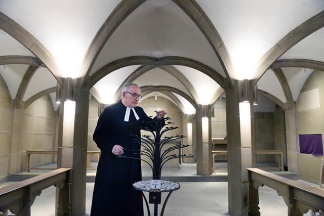 Sheffield Cathedral. Pictured is Reverend Canon,Vice Dean, Keith Farrow in the Crypt Chapel of All Saints. Pic Steve Ellis