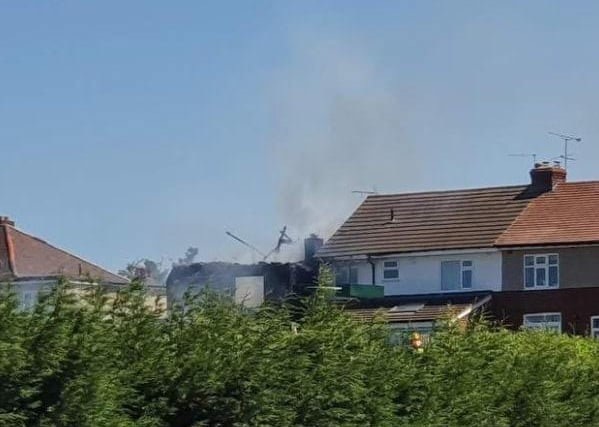 The picture shows the aftermath of the 'explosion' in a Greenhill house where Firefighters have been tackling and where police were called to a property on Old Park Road on Wednesday, July 13.