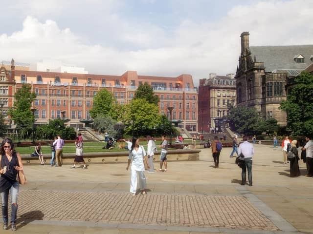 How the new Radisson Hotel on Pinstone Street, Sheffield city centre would look from the Peace Gardens. Image courtesy of HLM Architects