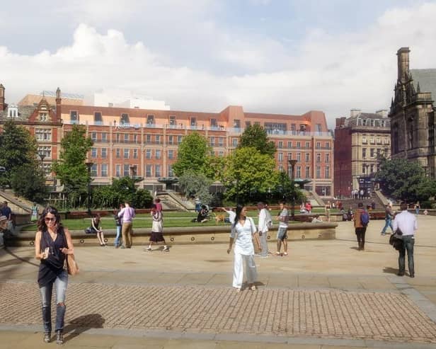 How the new Radisson Hotel on Pinstone Street, Sheffield city centre would look from the Peace Gardens. Image courtesy of HLM Architects
