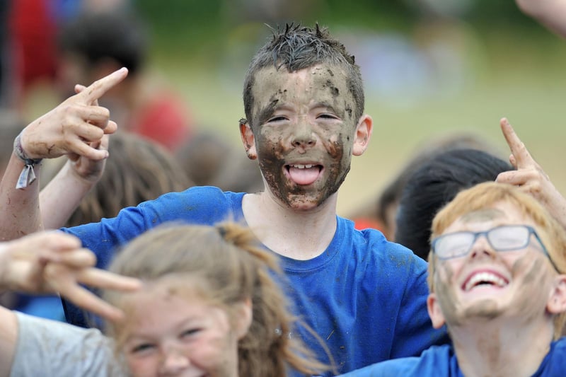 One of dozens of children who enjoyed the High Tunstall College of Science muddy challenge.