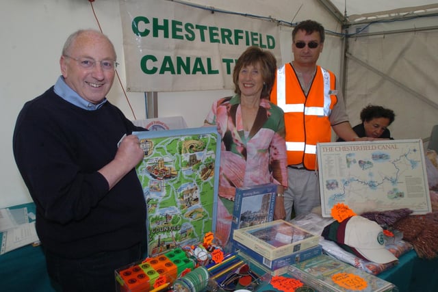 Pictured on the Chesterfield Canal at Tapton Lock, where  the IWA National Trailboat Festival was held. Seen on the Chesterfield Canal Trust stand LtoR are, Jim Bower, Janet Wedgewood, and Stephen Thompson in 2005