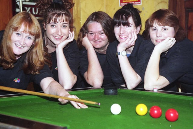 Putting on a pool marathon at the Chesters Pub.
These pool players were staging a pool marathon at the Chesters in 1997. Pictured from the left are Maureen Bullock, Pam Wood, Phyllis Sproat, Sharon Ward and Sarah Jobling.