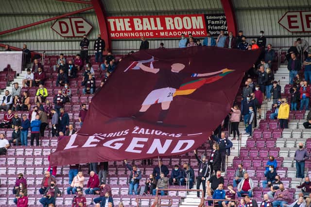 Hearts supporters displayed a banner in memory former captain Marius Žaliūkas ahead of the match against Celtic.