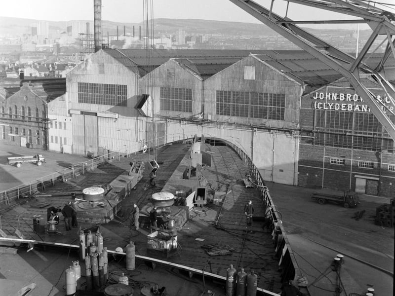 The Queen Elizabeth II liner being fitted out at John Brown shipyard in Clydebank in December 1967