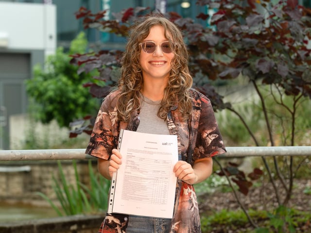 Lucy Uttley with her results at Fareham College. Picture: Keith Woodland