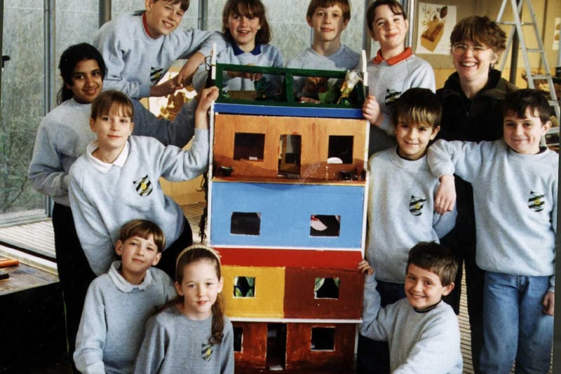 Pupils with creation for Nature Works at the Earth Centre in 1999