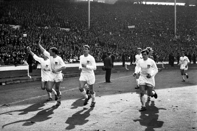 Wednesday players salute their fans at Wembley in May 1966.