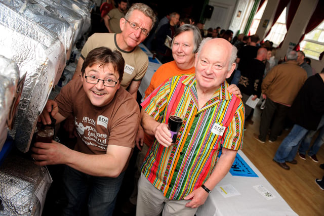 Portsea Island Beer festival 2015, Groundlings theatre, Southsea. Malcolm Irving, Tim Compton, Eloise Burnop and Trevor Burnop. Picture: Allan Hutchings 151550-106