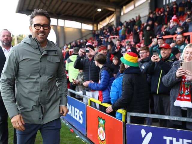 Ryan Reynolds, co-owner of Wrexham, pitchside ahead of the Emirates FA Cup Fourth Round match between Wrexham and Sheffield United at the Racecourse Ground: Michael Steele/Getty Images