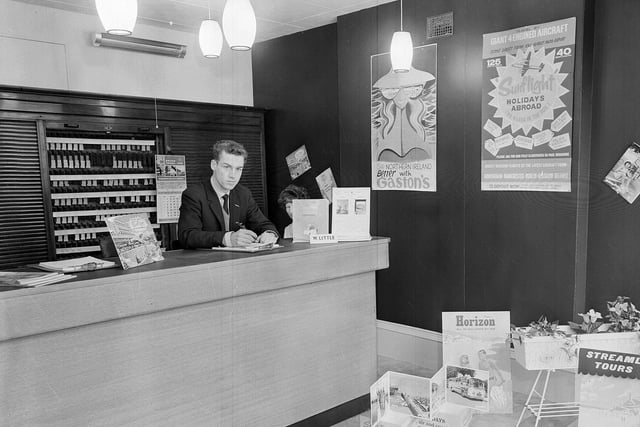 After Morningside Railway Station closed down, Mackay & Bros Travel Agency moved into the newly-converted premises. The travel agents' offices are pictured in January 1963.