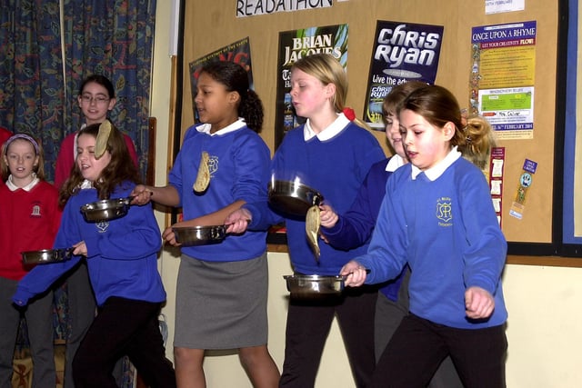 Tickhill St Mary's Church of England Primary School pupils competed in the pancake races at their school  in 2004