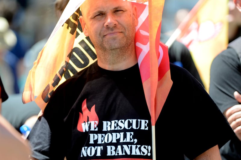 Council workers, teachers and fire service members gathered at Devonshire Green in July 2014, where they went on a march through the city, followed by a rally at Barker's Pool, Sheffield, when they took strike action against a pay freeze and attacks on their pensions