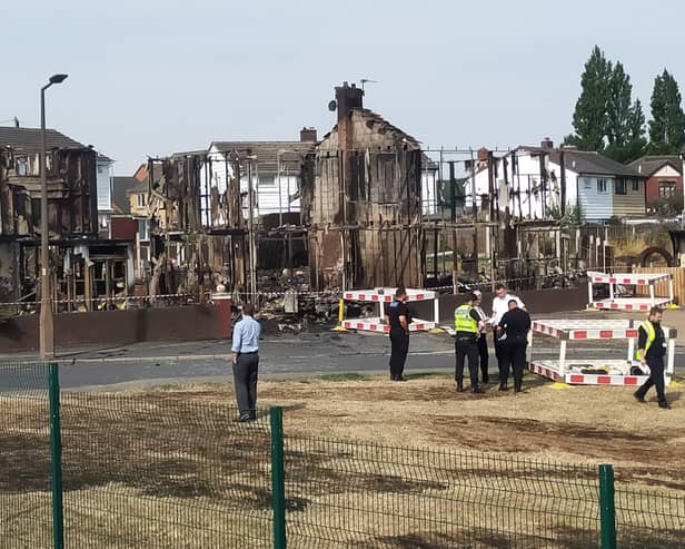 Five houses have been destroyed in Woodhouse Drive, Barnsley, after a sudden fire broke out during the 38C heatwave.