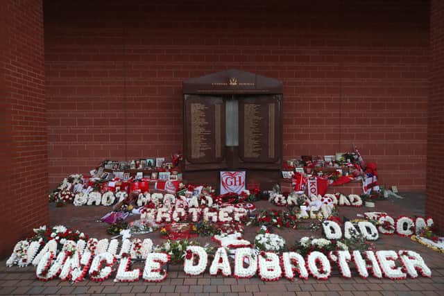 File photo dated 27-12-2020 of A general view of floral tributes at the Hillsborough Memorial at Anfield Stadium, Liverpool. Police chiefs have promised a "cultural change" as they apologised to families of Hillsborough victims almost 34 years on from the disaster. Issue date: Tuesday January 31, 2023. PA Photo. See PA story SOCCER Hillsborough. Photo credit should read Nick Potts/PA Wire.