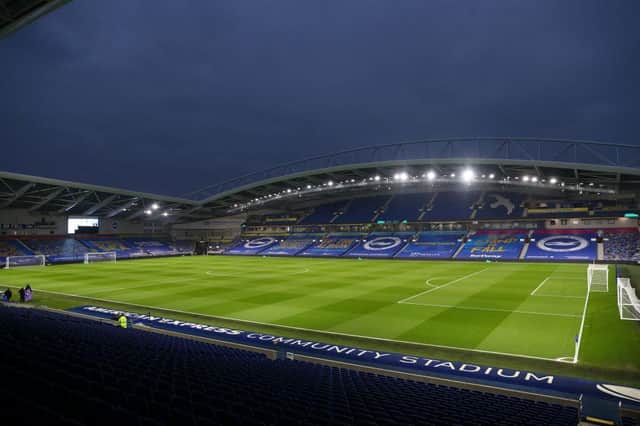 The Amex Stadium, the home of Brighton and Hove Albion Football Club. (Photo by CLIVE ROSE/POOL/AFP via Getty Images)