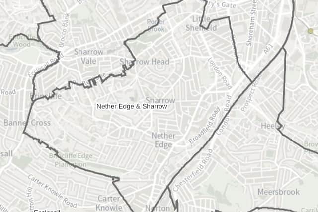 A map of the Sheffield City Council Nether Edge and Sharrow ward, where five local election candidates are bidding to unseat a Green councillor. Image: Sheffield Council ward map