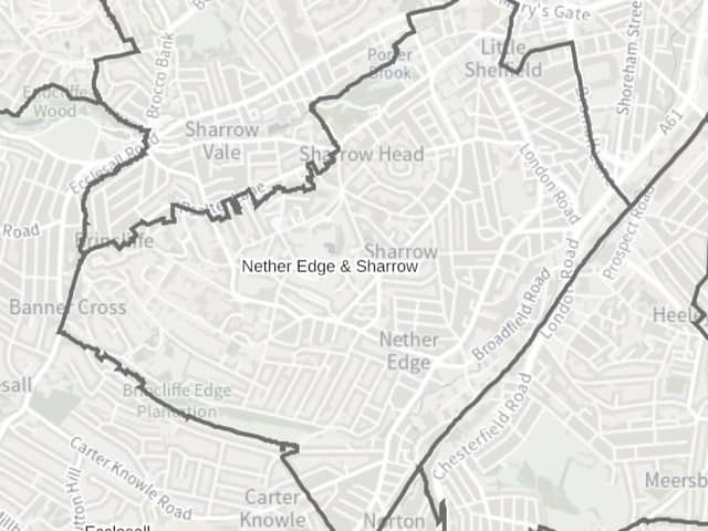 A map of the Sheffield City Council Nether Edge and Sharrow ward, where five local election candidates are bidding to unseat a Green councillor. Image: Sheffield Council ward map