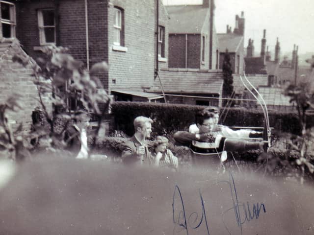 Cliff Richard and the Shadows were spotted doing a bit of archery practice by Val Barraclough where they were lodging in Southgrove Road, Sheffield, when they were performing at the Lyceum Theatre in April 1960. Photo submitted by Val Barraclough.