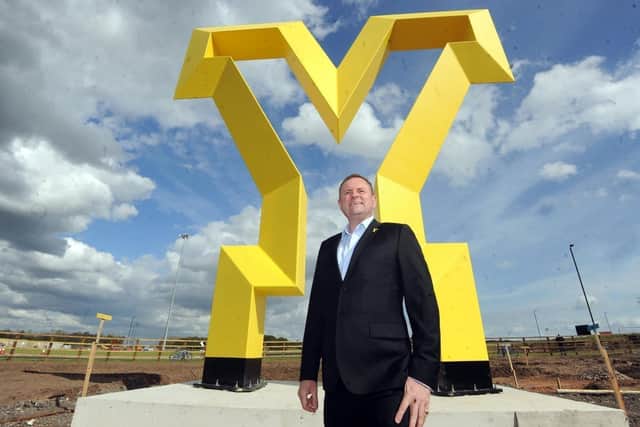 26 April 2018....Sir Gary Verity of Welcome to Yorkshire unveils a new piece of land art. Welcome to Yorkshie has now gone into administration. Picture Scott Merrylees