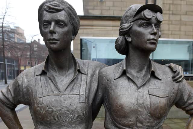 The Women of Steel statue at Sheffield City Hall