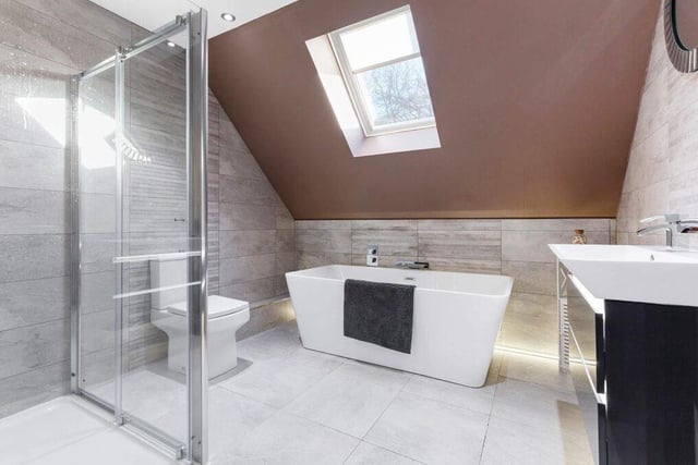 The family bathroom offers something for everyone, from a quick shower to freshen up to a stylish bath for a luxurious soak.