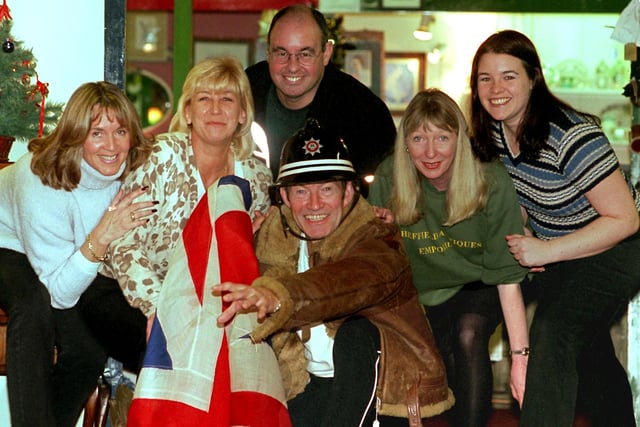 Dave Berry with some of  his mates from the Sheffield Antiques Emporium, Clyde Road, Heeley, who took part in his Charity Walk in 1999 to raise cash for St Lukes Hospice. Pictured LtoR. Linda Burns (St Lukes), Kathryn Short, Derek Sleath, Denise Shaw and Kate Sleath