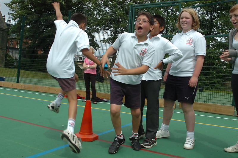 Pupils from Sunderland High school taking part in a relay race during sports day on their new multi use games area. Remember this from 2010?
