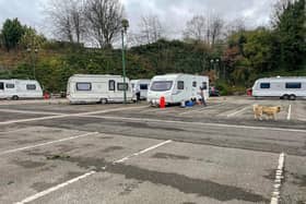 Caravans at the car park of the Morrisons at Meadowhead, Sheffield, on Thursday