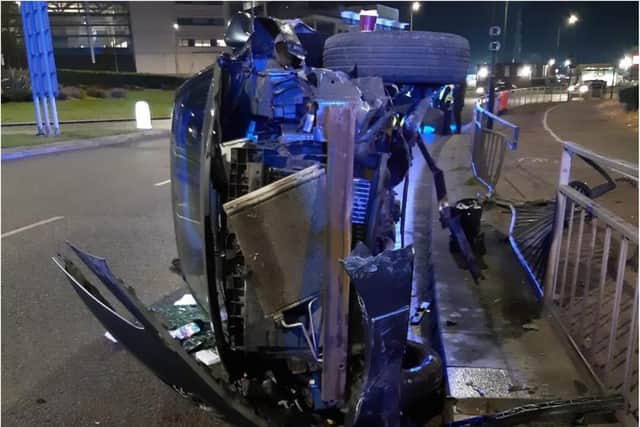 The driver of this car escaped unharmed after a crash in Doncaster yesterday