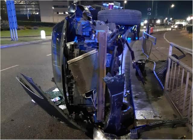 The driver of this car escaped unharmed after a crash in Doncaster yesterday
