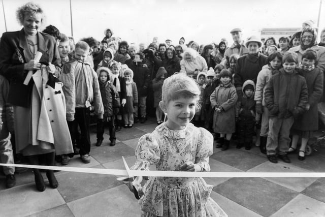 Rebecca Morley cuts the tape to open the Crystal Peaks Shopping Centre, Mosborough, on March 1, 1988
