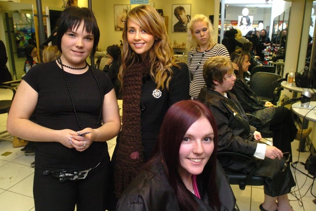 Pictured at Crystal Peaks shopping centre in 2006  where Samia Smith who plays Maria in TV's Coronation Street was visiting the centre. She is seen in Regis hair salon, with  Stylist Lindsay Blakemore, and customer Corinne Deakin.