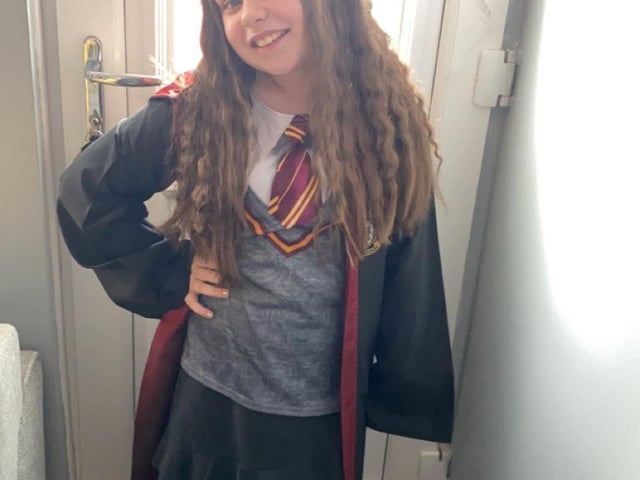 Ruby Hansford age 8 Portsmouth dressed as Hermione Granger from Harry Potter for World Book Day.