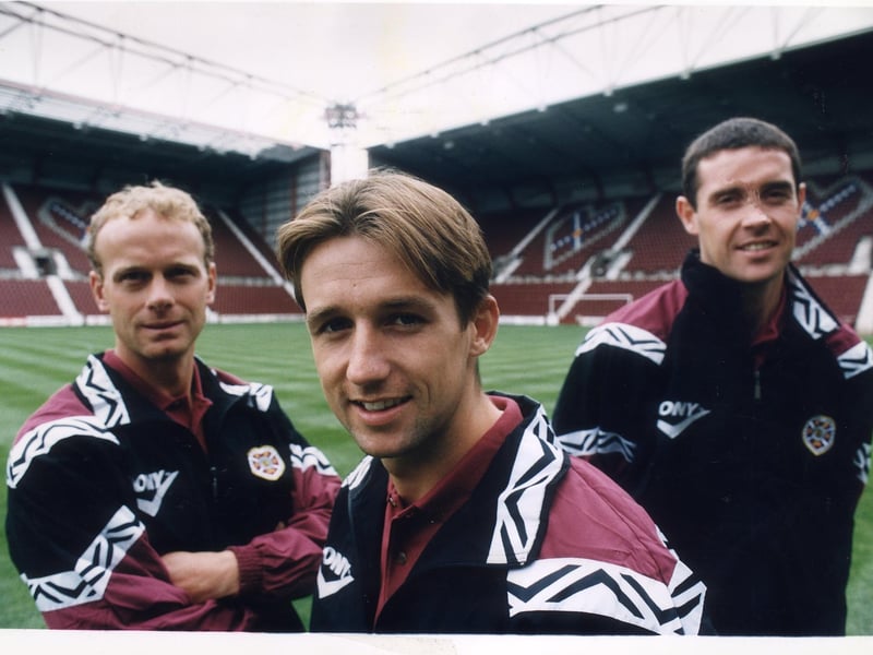 Hearts players L TO R Jeremy Goss, Neil McCann and David Weir. New signings in 1996.