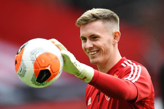 Goalkeeper Dean Henderson, who spent two hugely successful seasons on loan with Sheffield United from Manchester United.   (Photo by PETER POWELL/AFP via Getty Images)