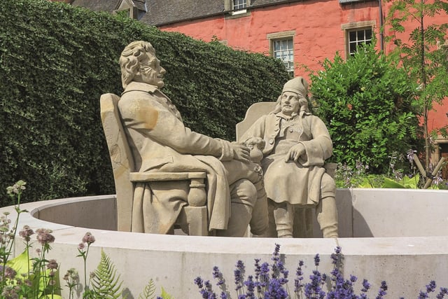 Tam O' Shanter and Souter Johnnie in the gardens of Andrew Carnegie Library, Dunfermline (Pic: Gillian Tait)