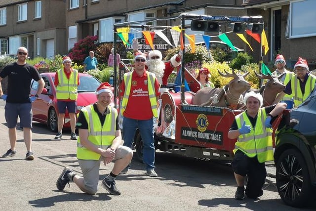 Santa made an unseasonal appearance around Alnwick and nearby villages for a charity collection organised by Alnwick Round Table in aid of Alnwick Lions Club, Alnwick District Food Bank and the NHS.