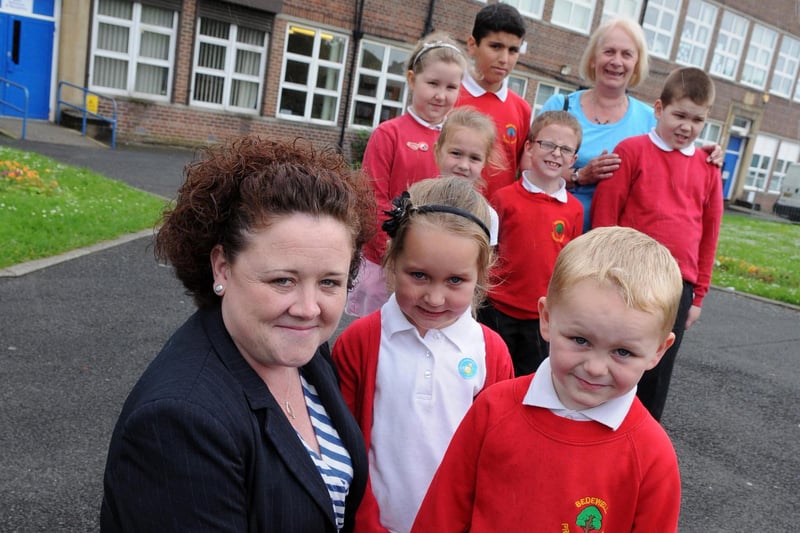 Bedewell Primary School, Hebburn in 2012 with Acting Headteacher Amanda Moody, front, and teacher Eve Henderson with pupils outside the school. Remember this?