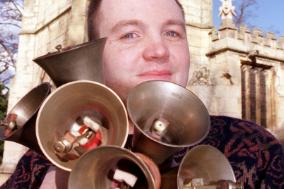 Mark Saul, a bell ringer at Hickelton church, 2000.