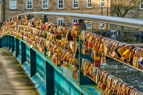 Love Locks on the bridge over the River Wye in Bakewell