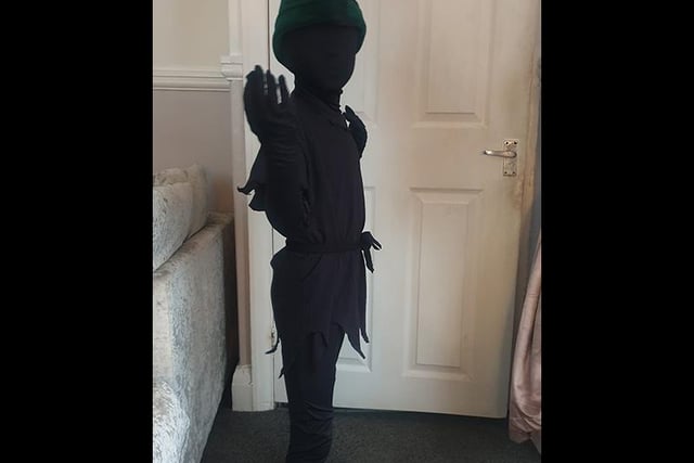 A very creative effort from Tasha Mullineaux of her little one as Peter Pan's shadow.