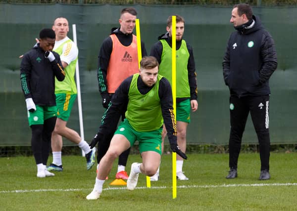 GLASGOW, SCOTLAND - APRIL 08: James Forrest during a Celtic training session at Lennoxtown on April 08, 2021, in Glasgow, Scotland. (Photo by Alan Harvey / SNS Group)