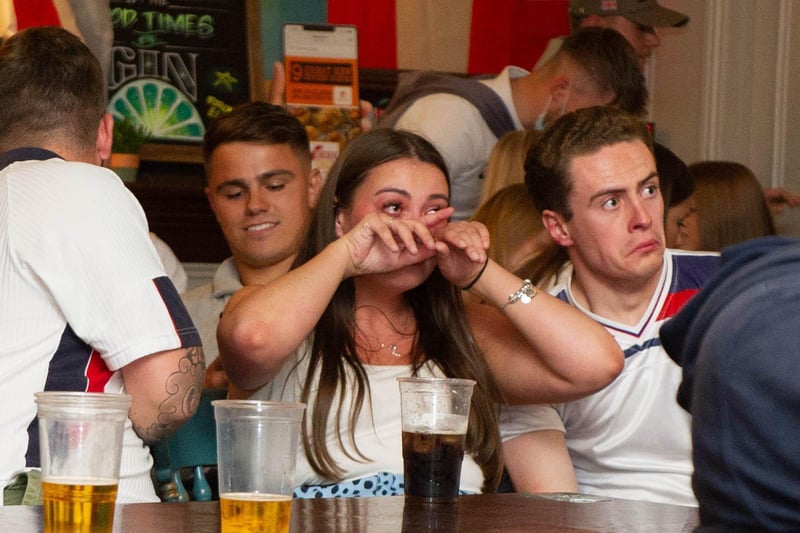 England fans at Green Posts, Hilsea, Portsmouth for the England vs Italy match  on 11 July 2021. A fan cries as England loses. Picture: Habibur Rahman