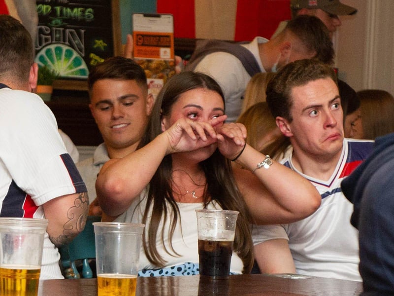 England fans at Green Posts, Hilsea, Portsmouth for the England vs Italy match  on 11 July 2021. A fan cries as England loses. Picture: Habibur Rahman