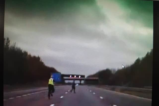 The M18 in South Yorkshire was closed by police today after a man was seen on the carriageway