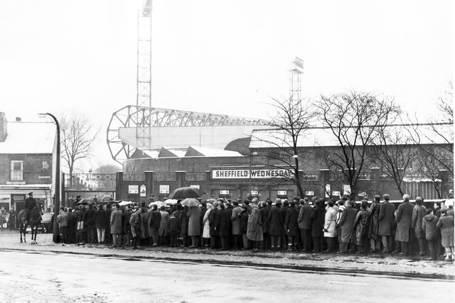 Fans queuing for FA Cup semi-final tickets at Hillsborough in March 1966.